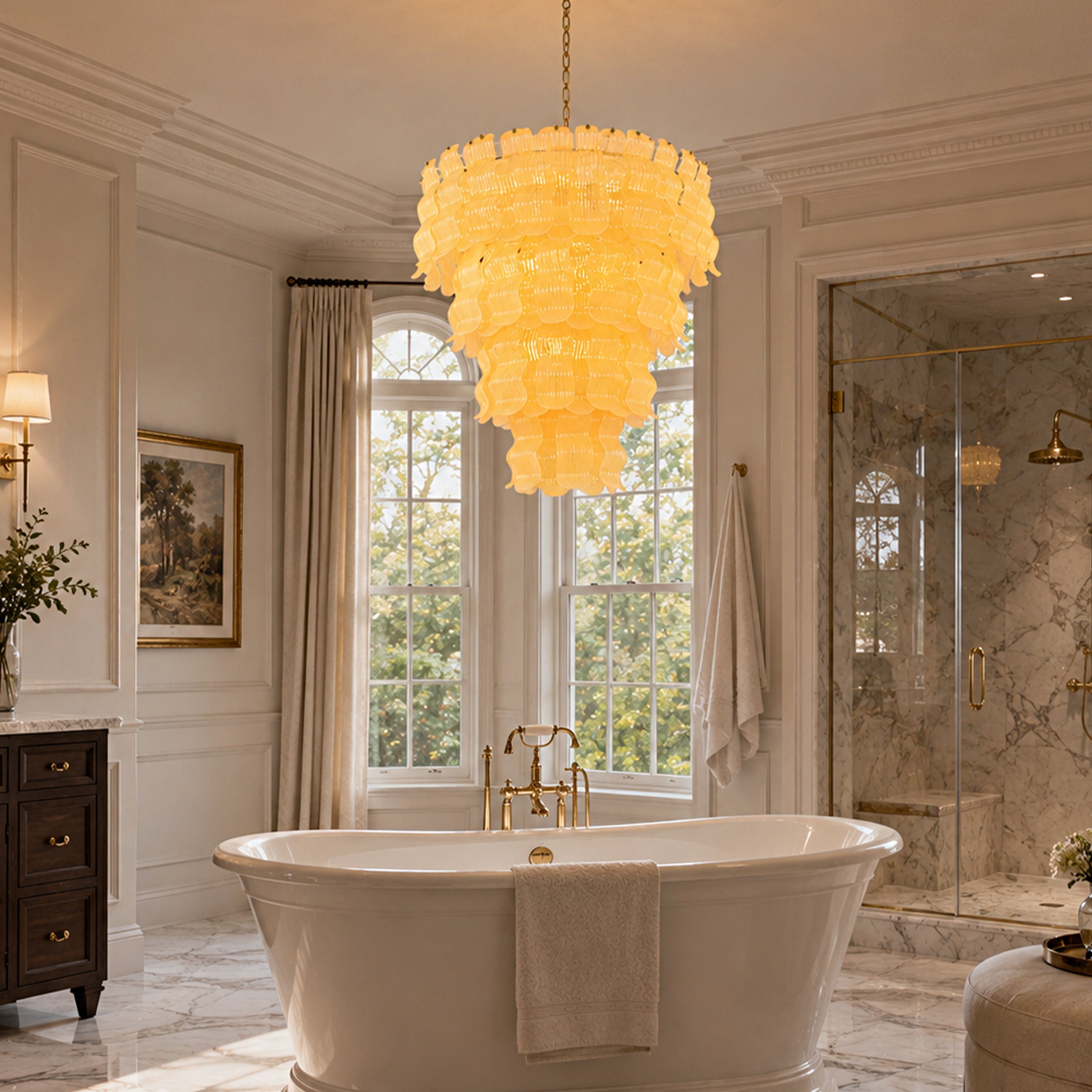 Solenne Rippled Glass Round Chandelier 29.5"D