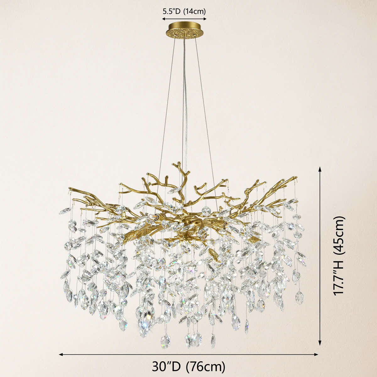 Frostleaf Crystal Cascade Branch Round Chandelier 76cm dimensions 1