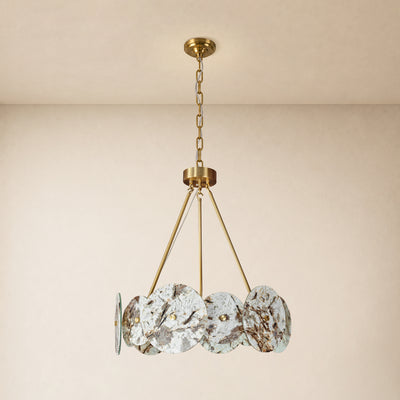 Pietra Snowflake Marble Round Disc Chandelier 31.4"D