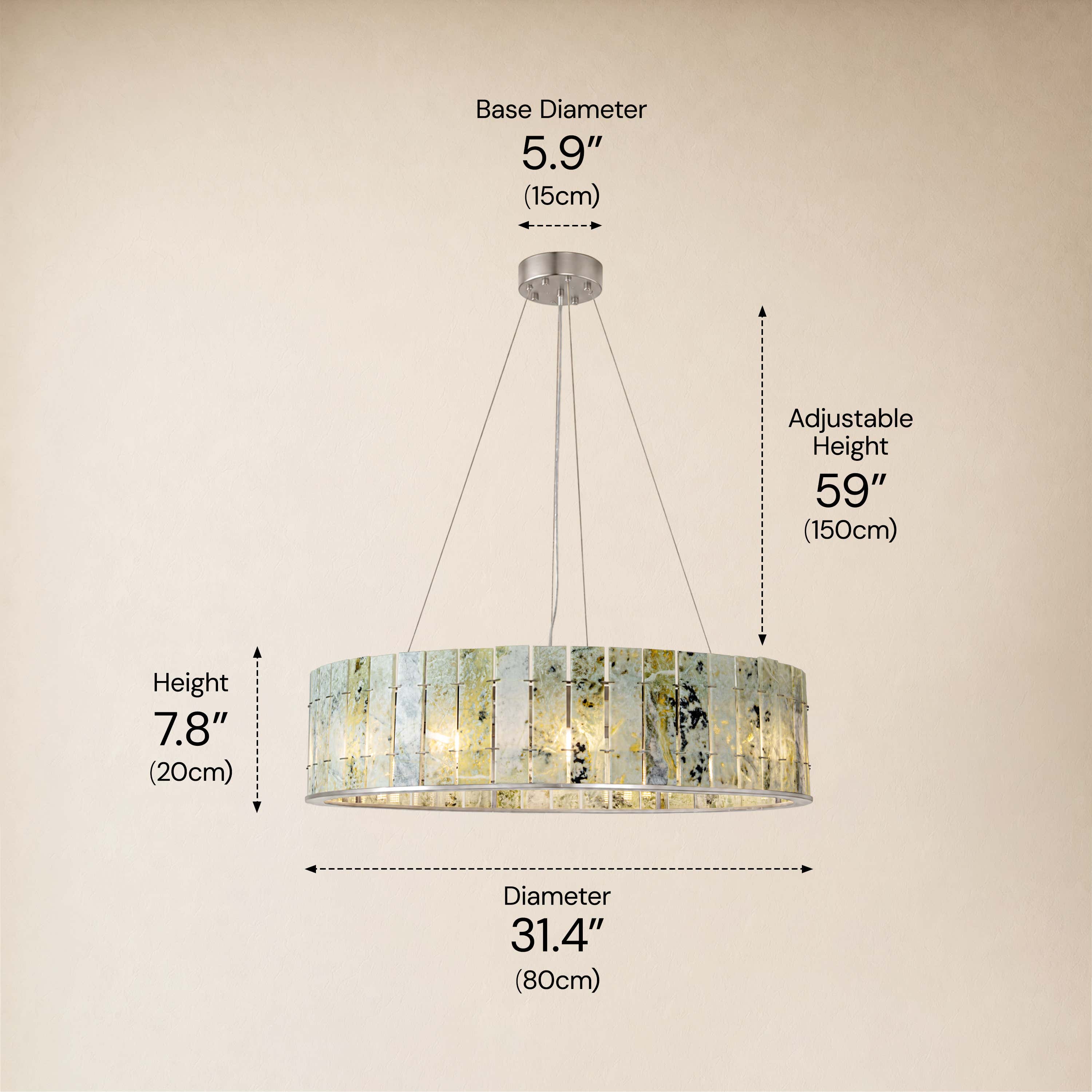 Pietra Verde Stone Drum Chandelier 23.6" 31.4"D