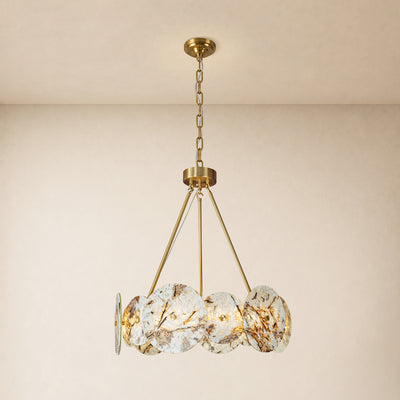 Pietra Snowflake Marble Round Disc Chandelier 31.4"D