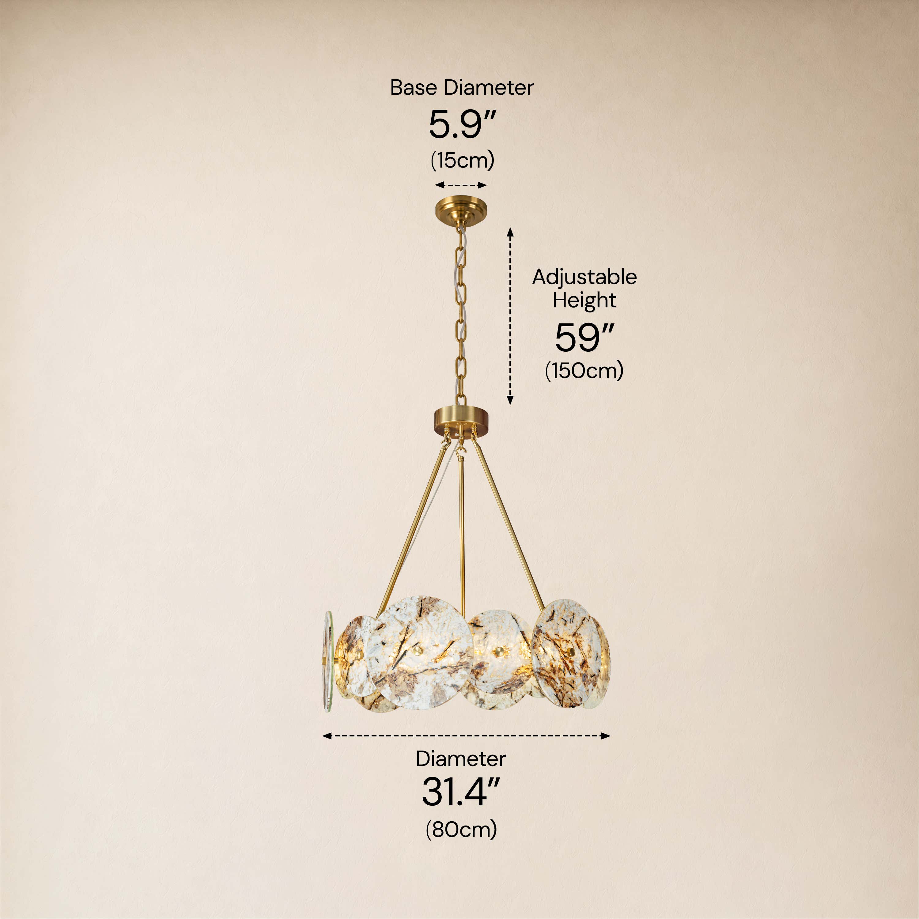 Pietra Snowflake Marble Round Disc Chandelier 31.4"D dimensions 1