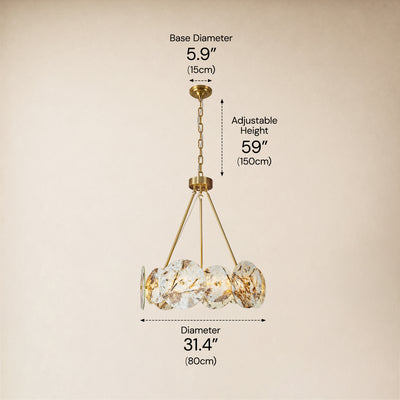 Pietra Snowflake Marble Round Disc Chandelier 31.4"D