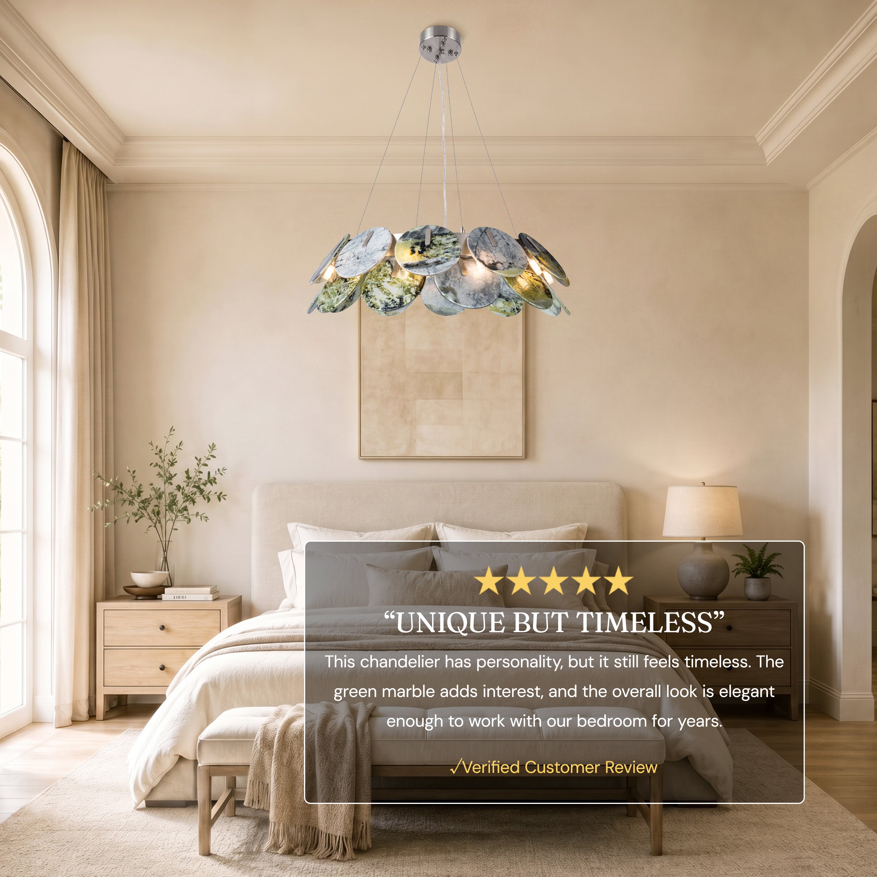 Pietra Green Marble Disc Chandelier 31.4"D