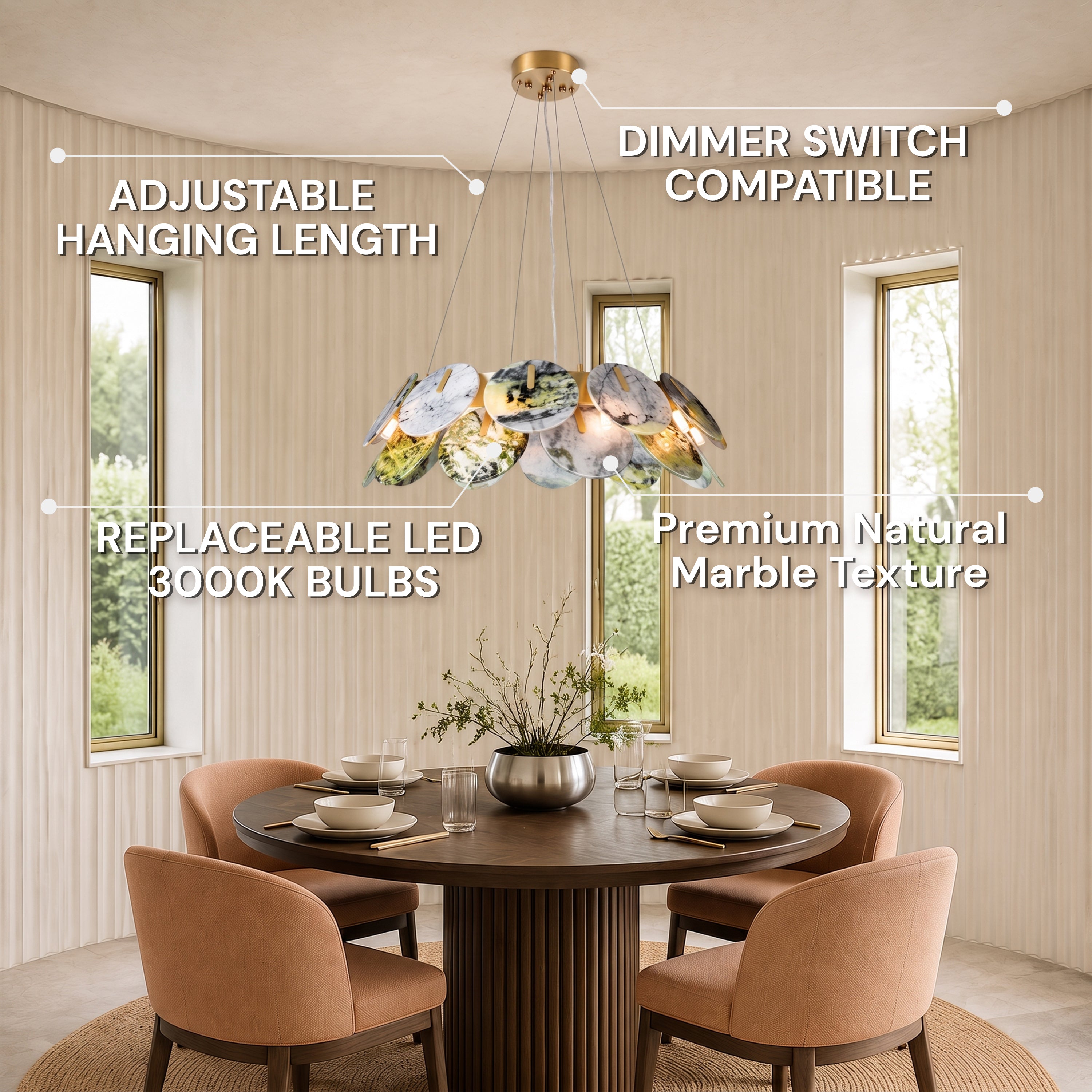 Pietra Green Marble Disc Chandelier 31.4"D