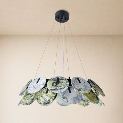 Pietra Green Marble Disc Chandelier 31.4"D 