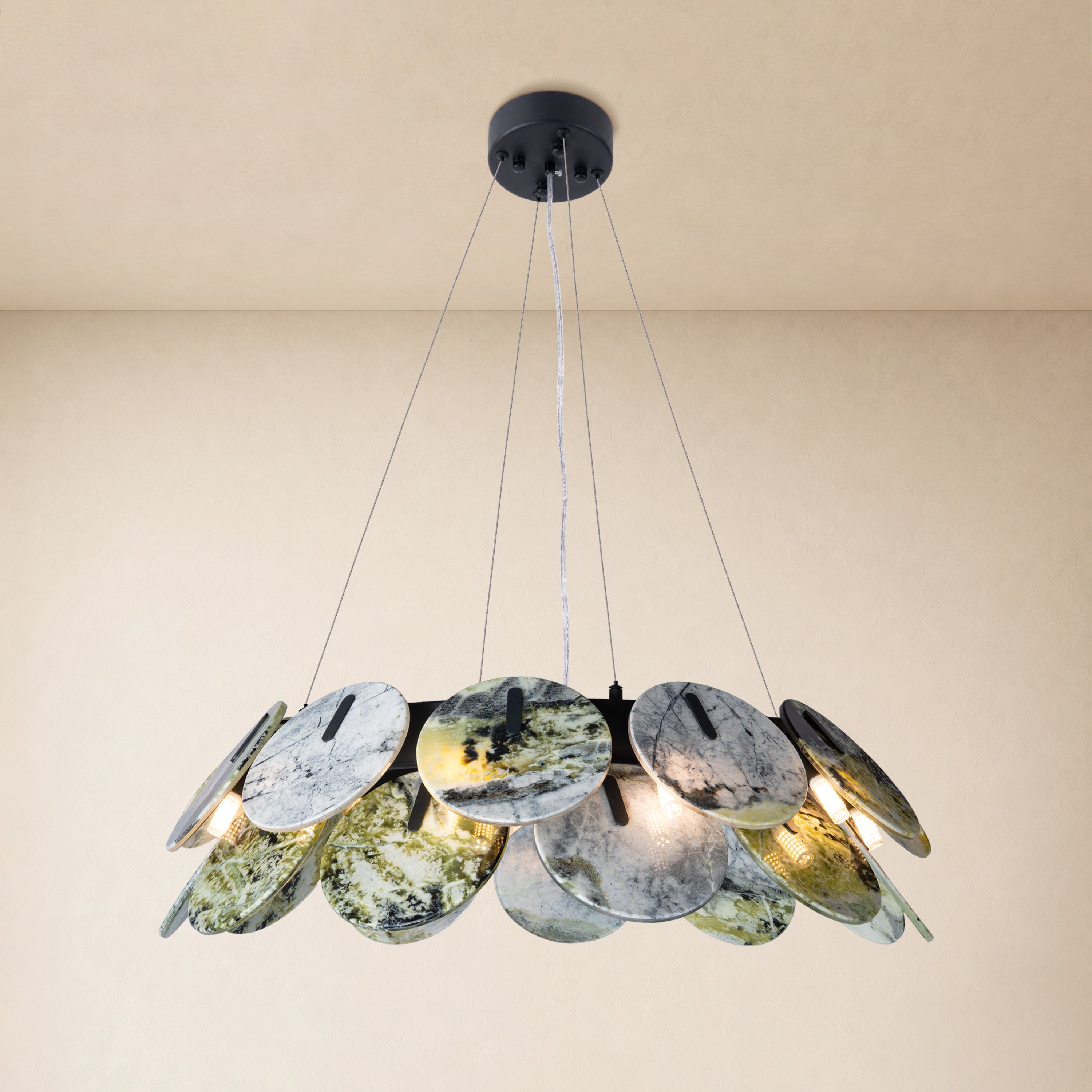 Pietra Green Marble Disc Chandelier 31.4"D 