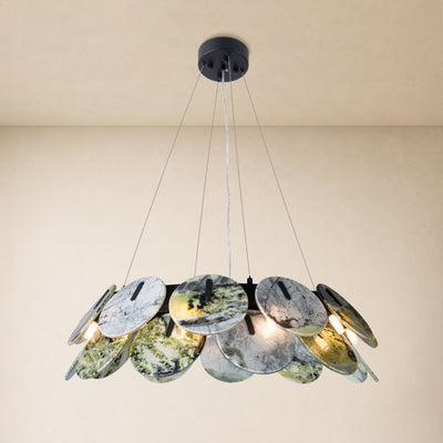 Pietra Green Marble Disc Chandelier 31.4"D 