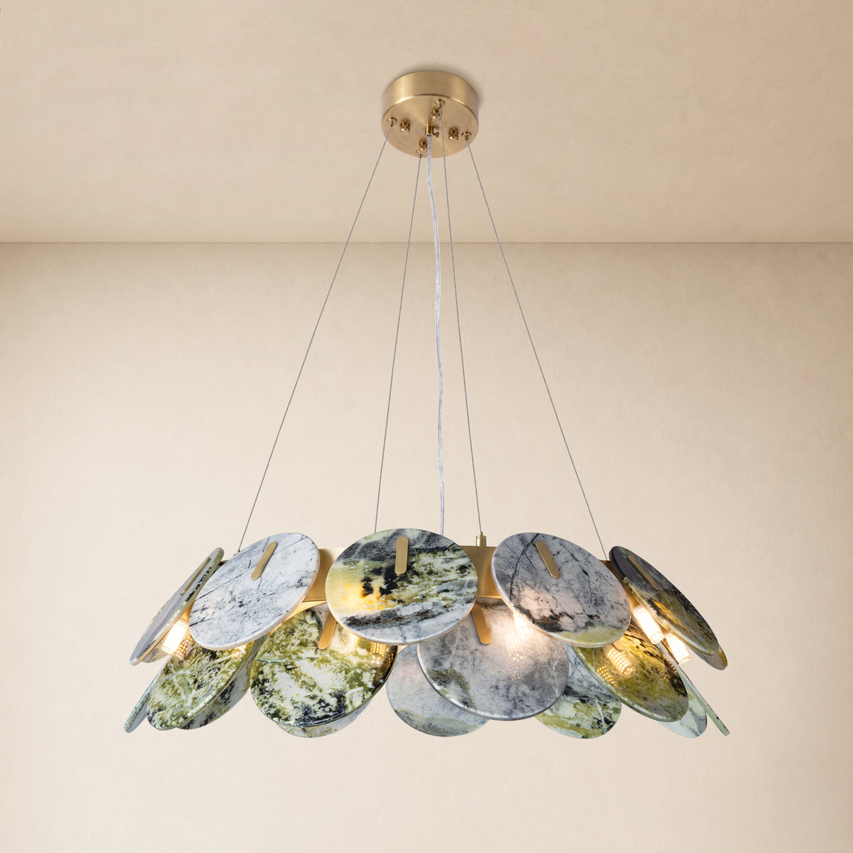 Pietra Green Marble Disc Chandelier 31.4"D 