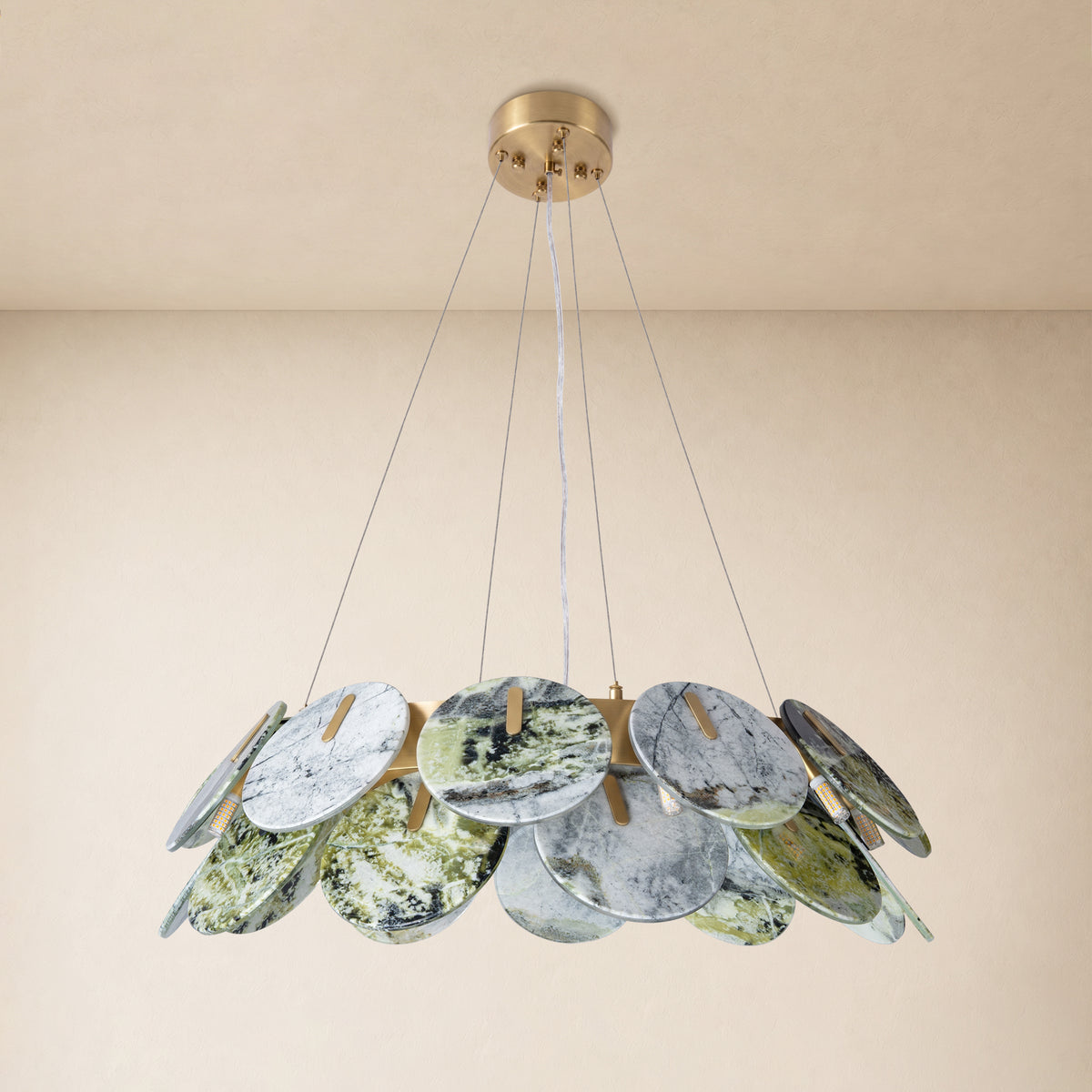 Pietra Green Marble Disc Chandelier 31.4"D 