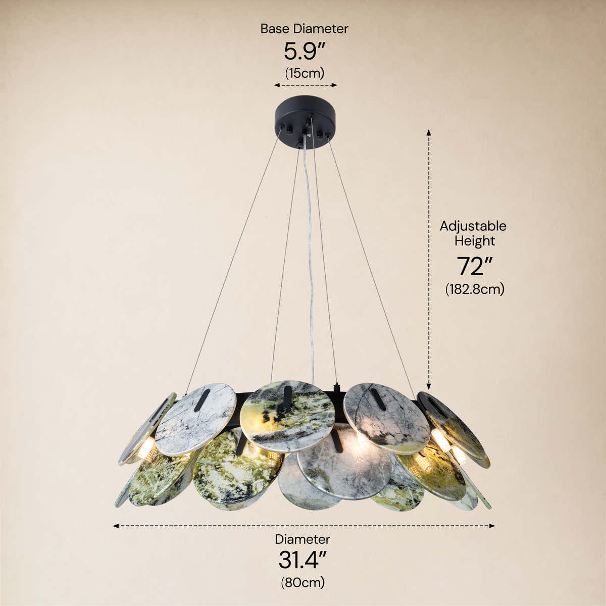 Pietra Green Marble Disc Chandelier 31.4"D #Finish_Black dimensions 2