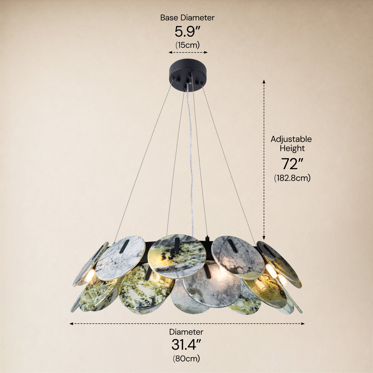 Pietra Green Marble Disc Chandelier 31.4"D 