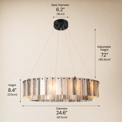 Pietra Golden Strata Marble Round Drum Chandelier 23.6"D