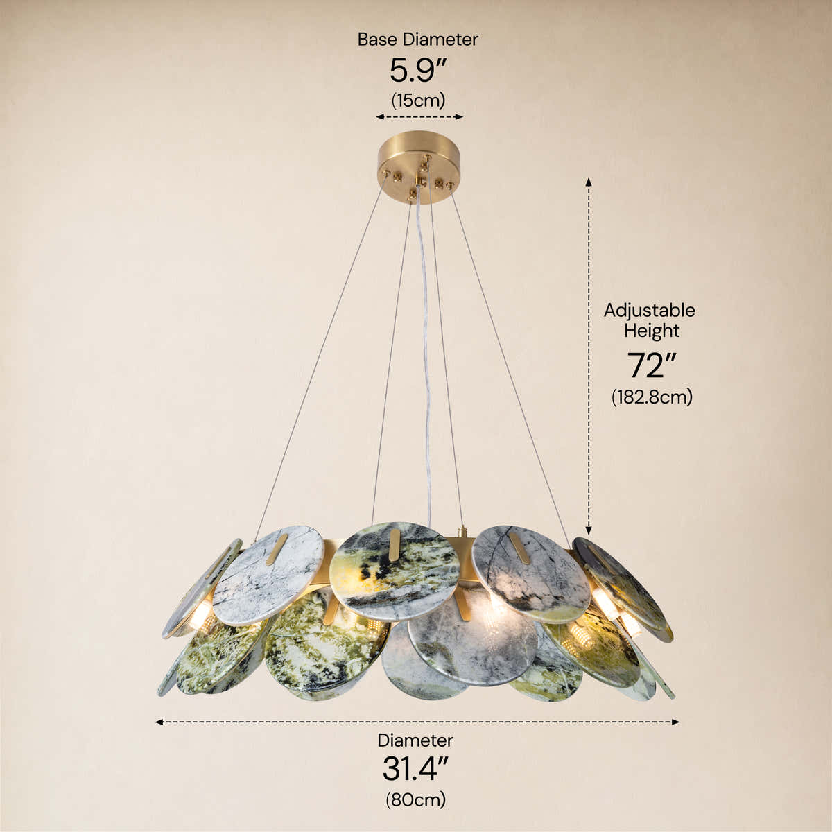 Pietra Green Marble Disc Chandelier 31.4"D #Finish_Gold dimensions 1