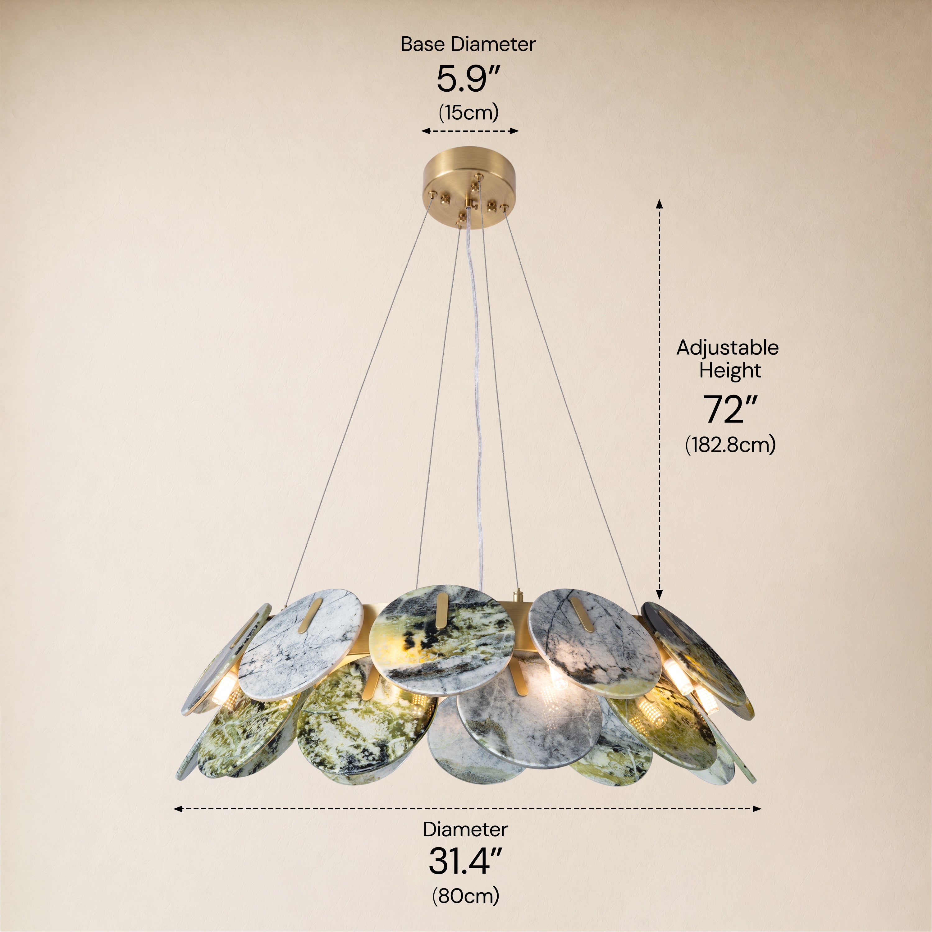 Pietra Green Marble Disc Chandelier 31.4"D 