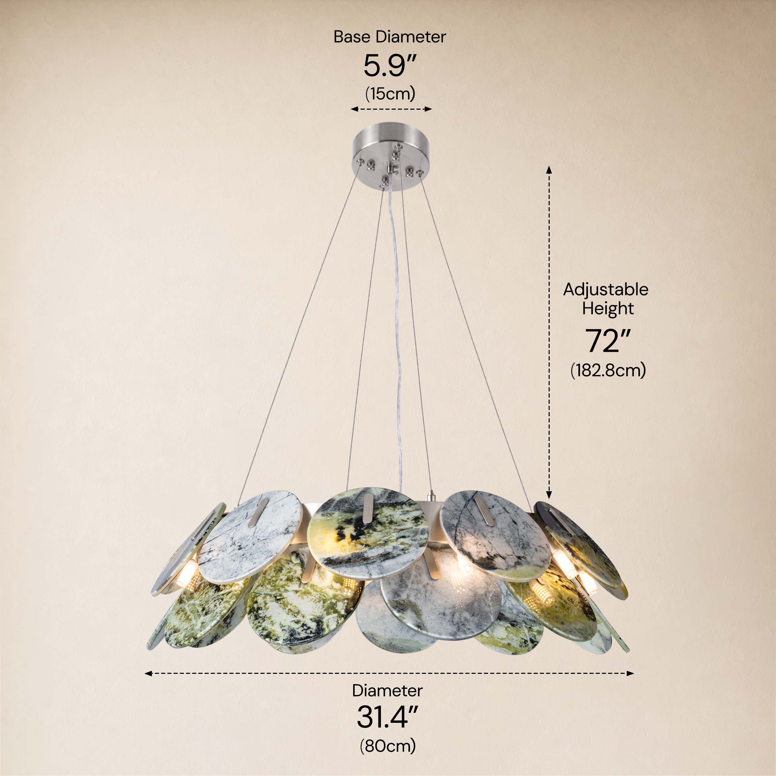 Pietra Green Marble Disc Chandelier 31.4"D #Finish_Silver dimensions 3