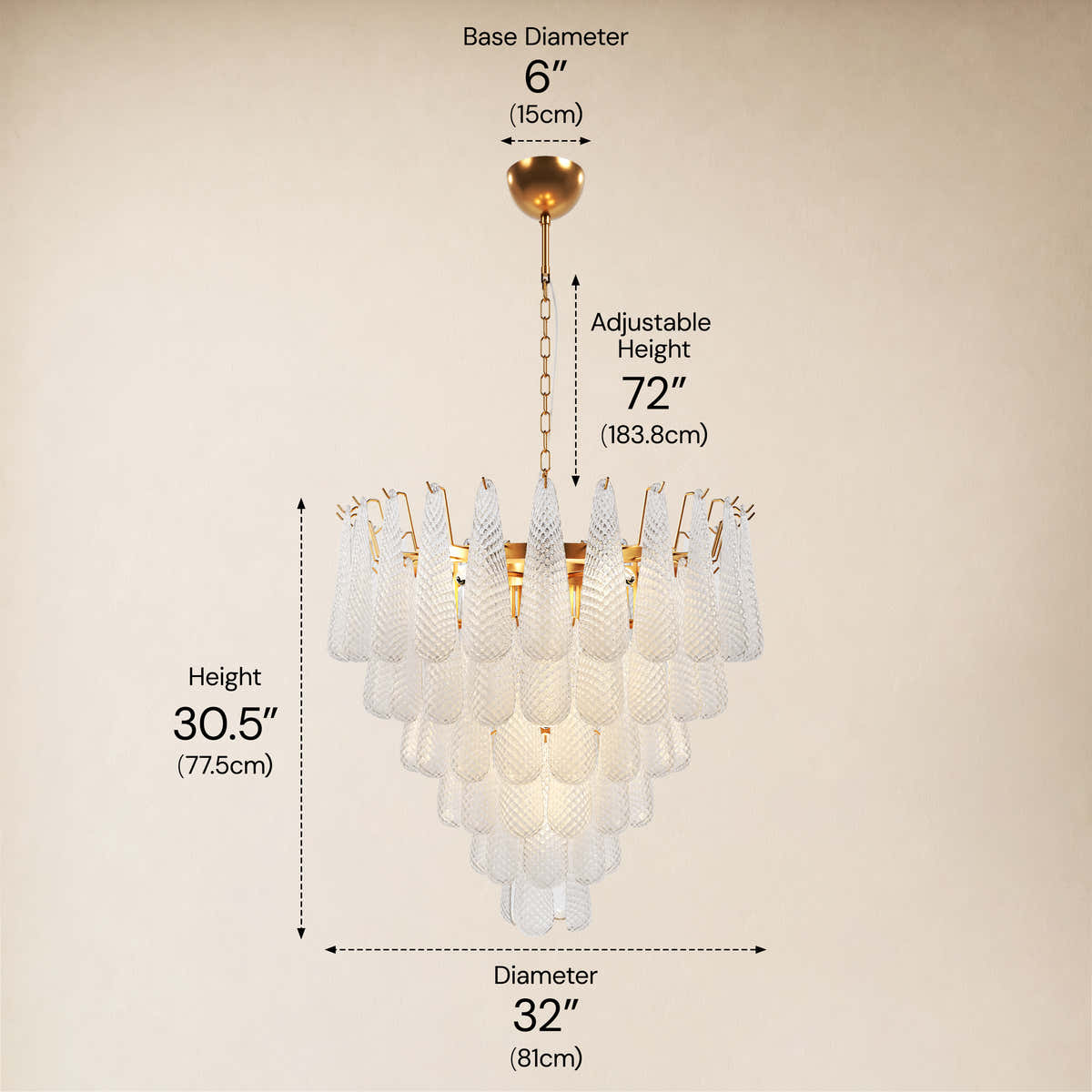 size-image #Finish_Gold,Glass_White,Size_32" dimensions 1