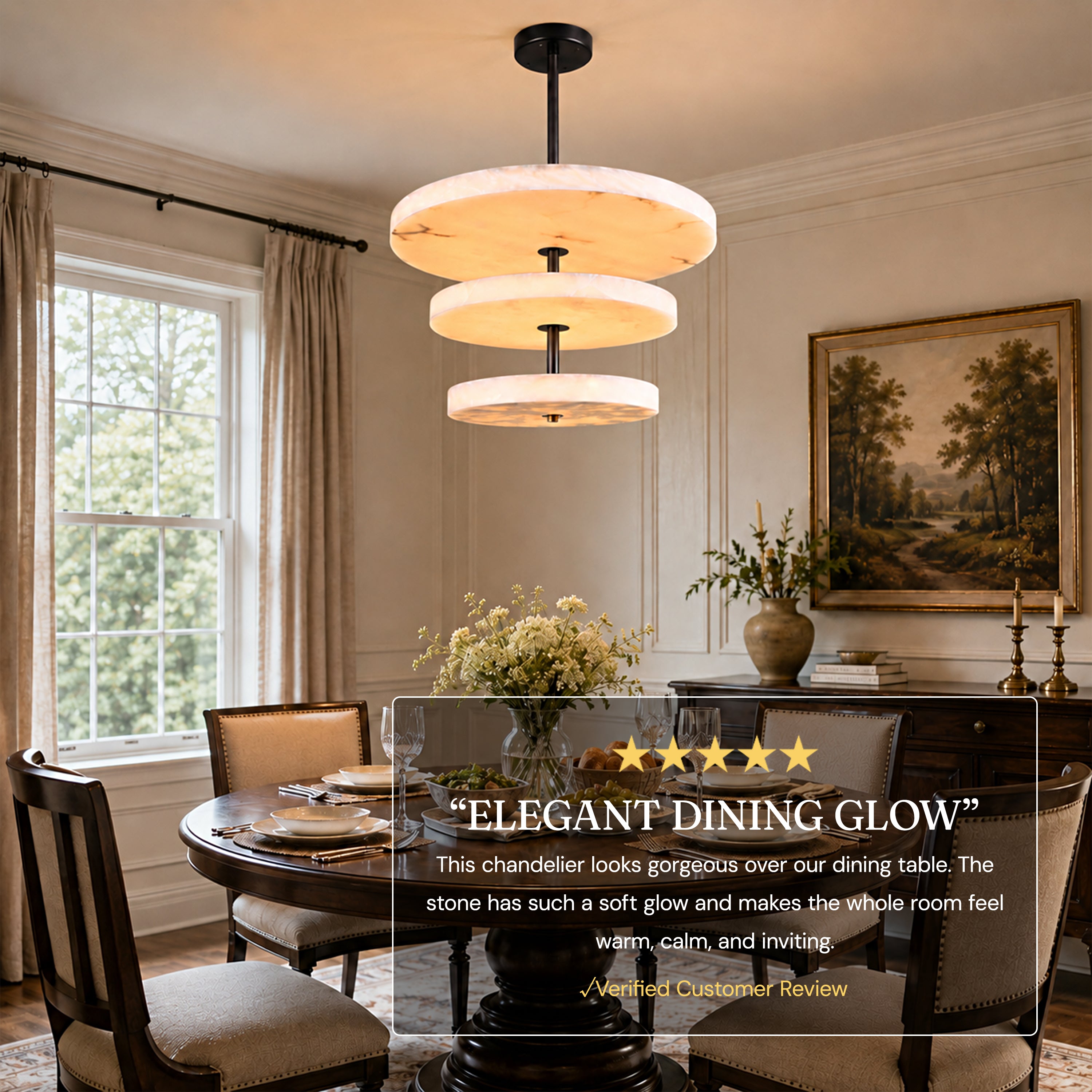 Nocturne Alabaster Layered Disc Chandelier 33.4"D