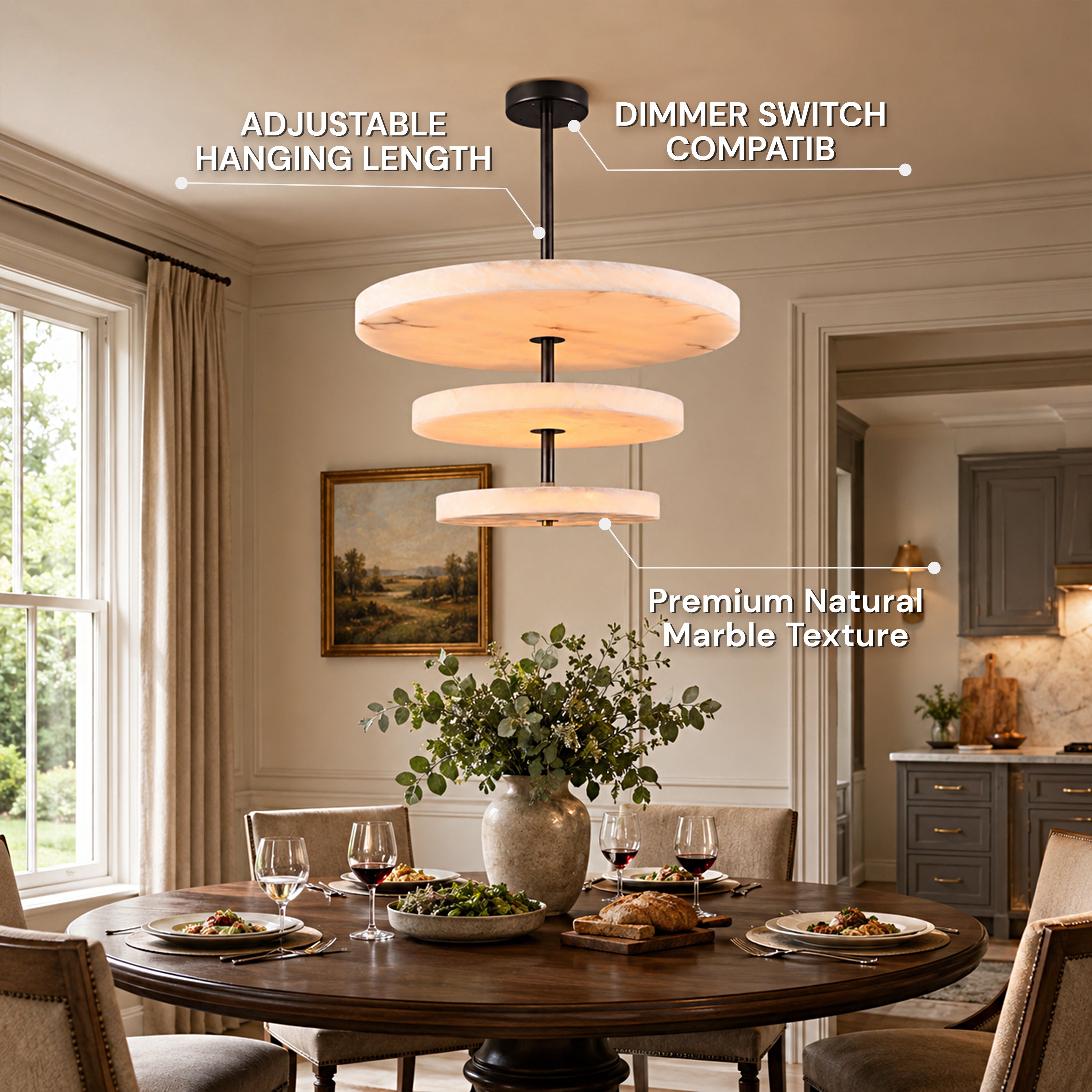 Nocturne Alabaster Layered Disc Chandelier 33.4"D
