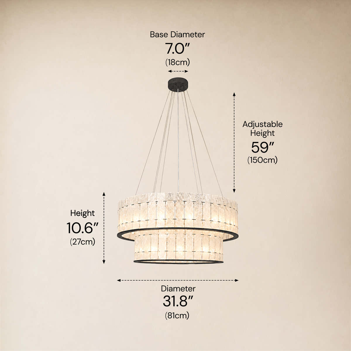 Pietra Arctic White Marble Round Drum Chandelier 33.4"D dimensions 2