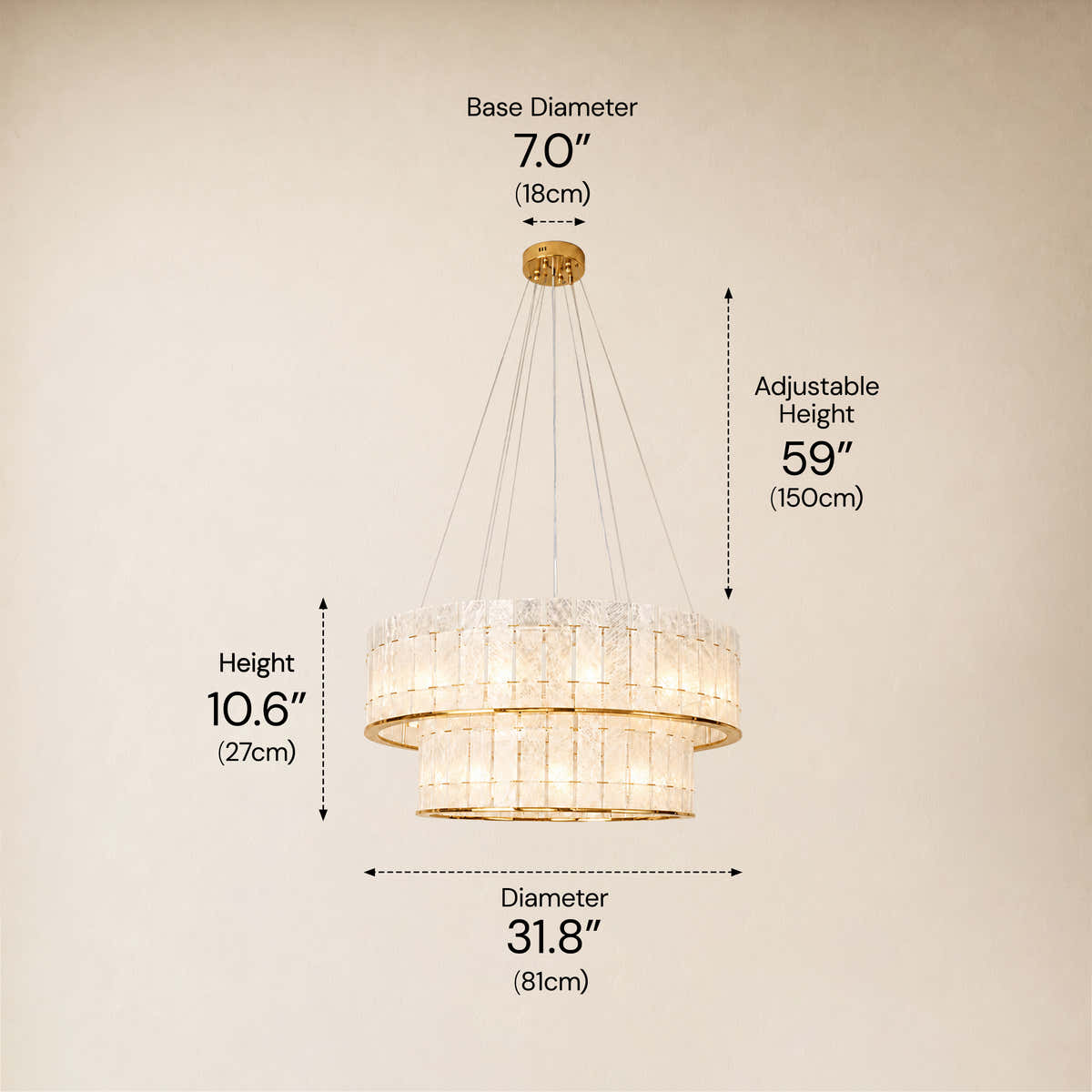Pietra Arctic White Marble Round Drum Chandelier 33.4"D dimensions 3