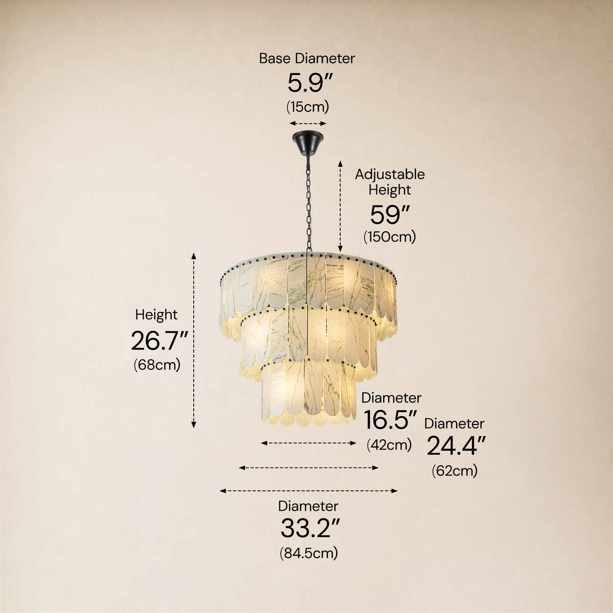 Pietra Willow White Marble Tiered Drum Chandelier 33.4"D dimensions 3