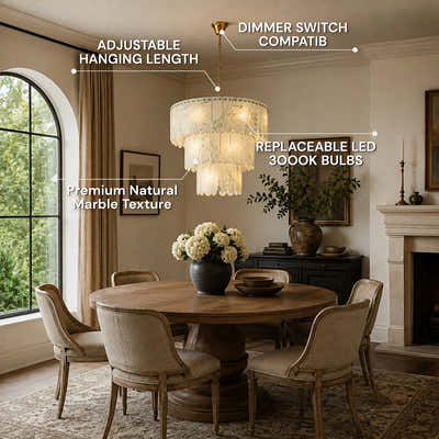 Pietra White Marble Tiered Drum Chandelier 33.4"D