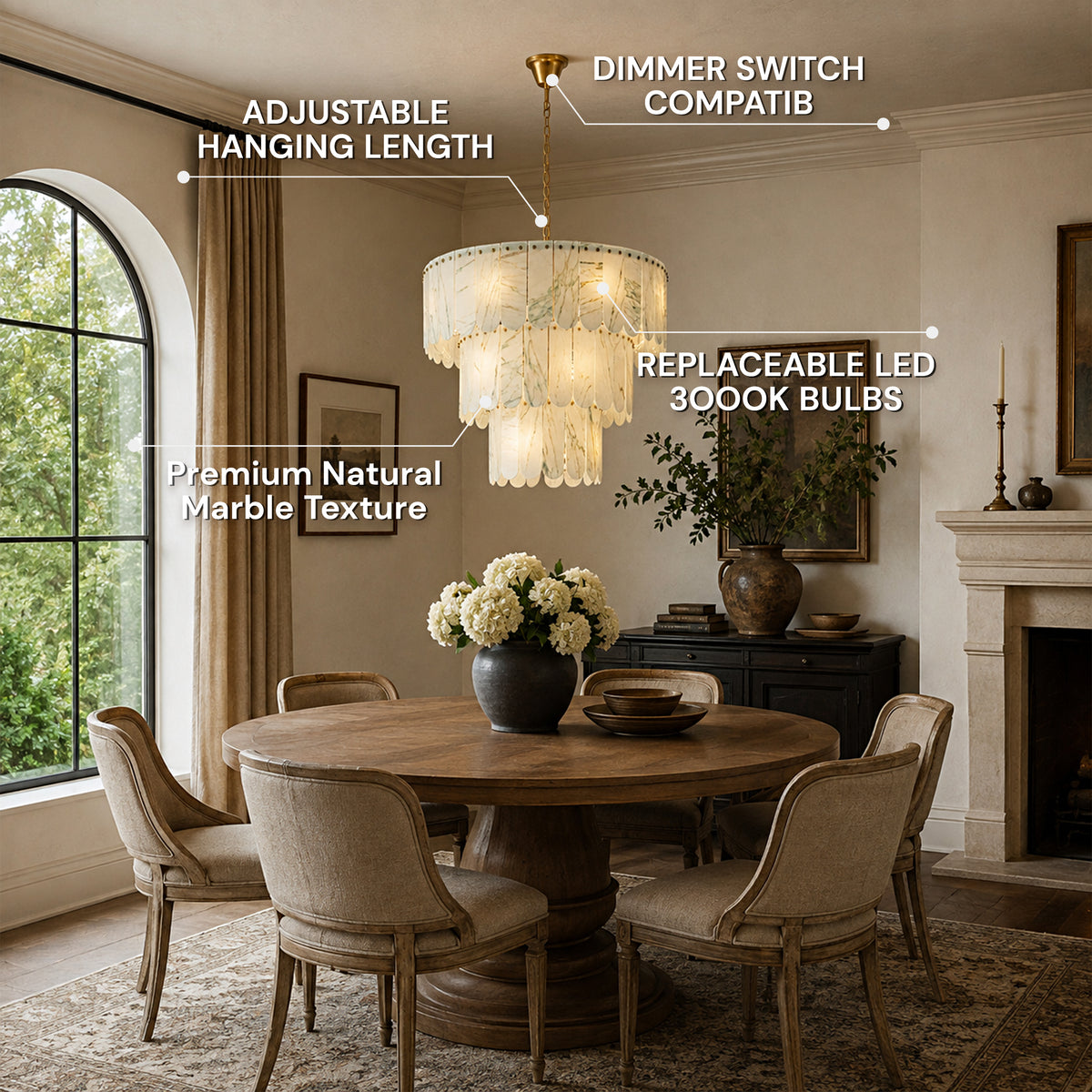 Pietra Willow White Marble Tiered Drum Chandelier 33.4"D