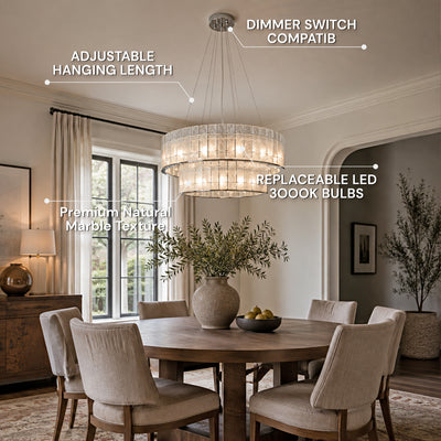 Pietra Arctic White Marble Round Drum Chandelier 33.4"D