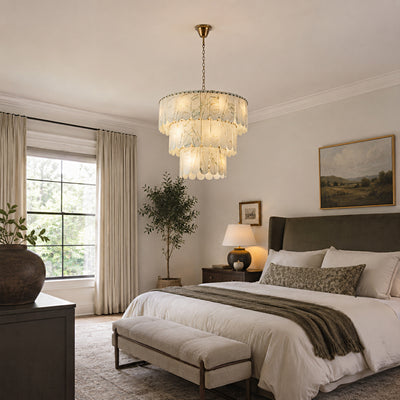 Pietra Willow White Marble Tiered Drum Chandelier 33.4"D