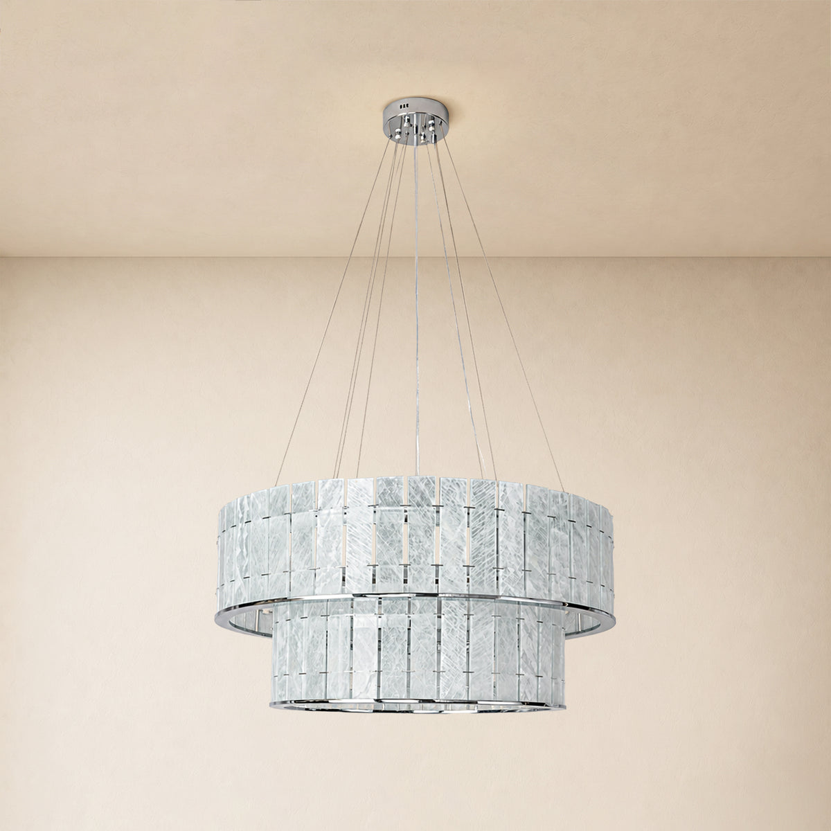 Pietra Arctic White Marble Round Drum Chandelier 33.4"D