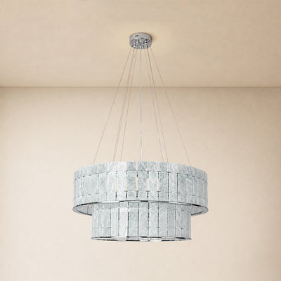 Pietra Arctic White Marble Round Drum Chandelier 33.4"D