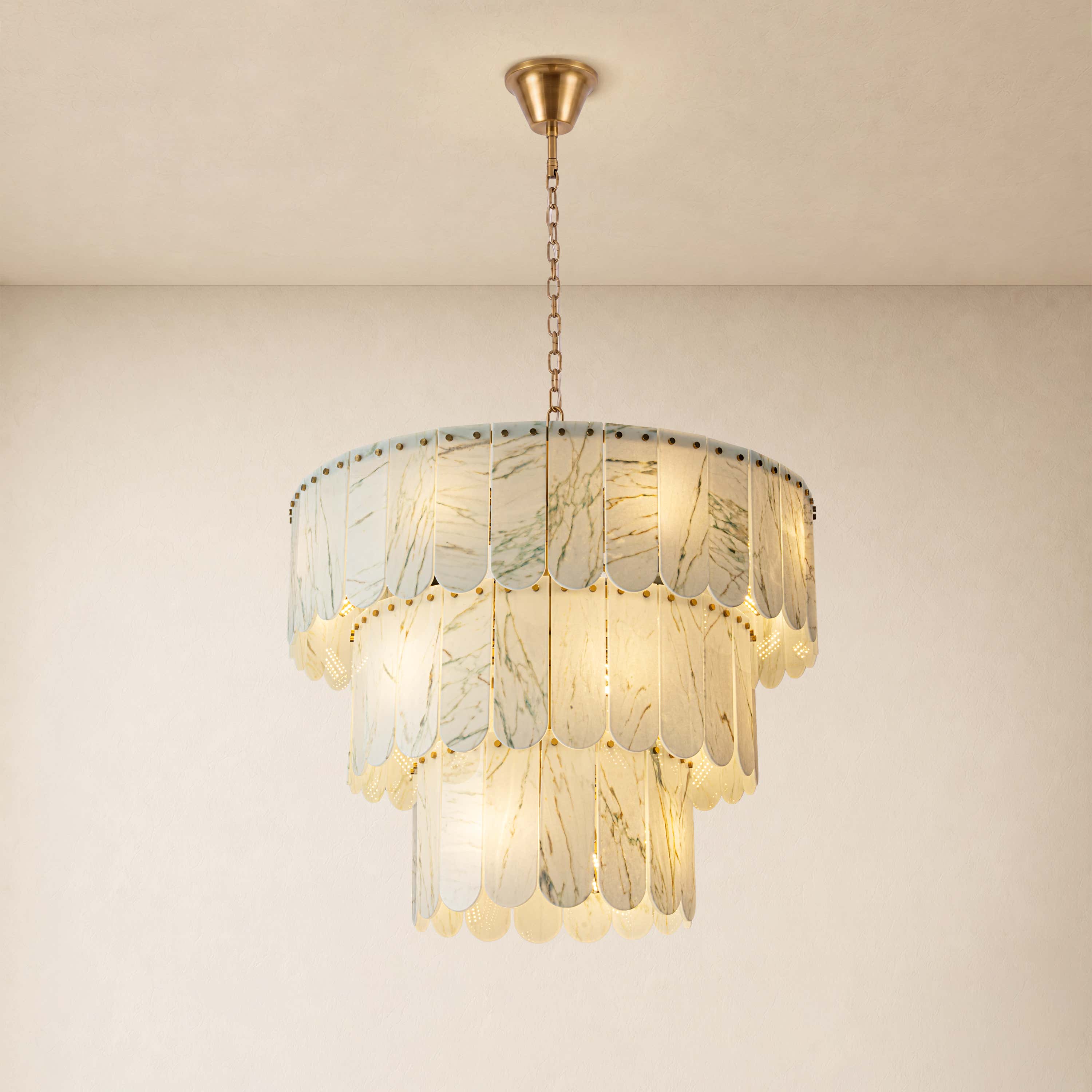 Pietra White Marble Tiered Drum Chandelier 33.4"D