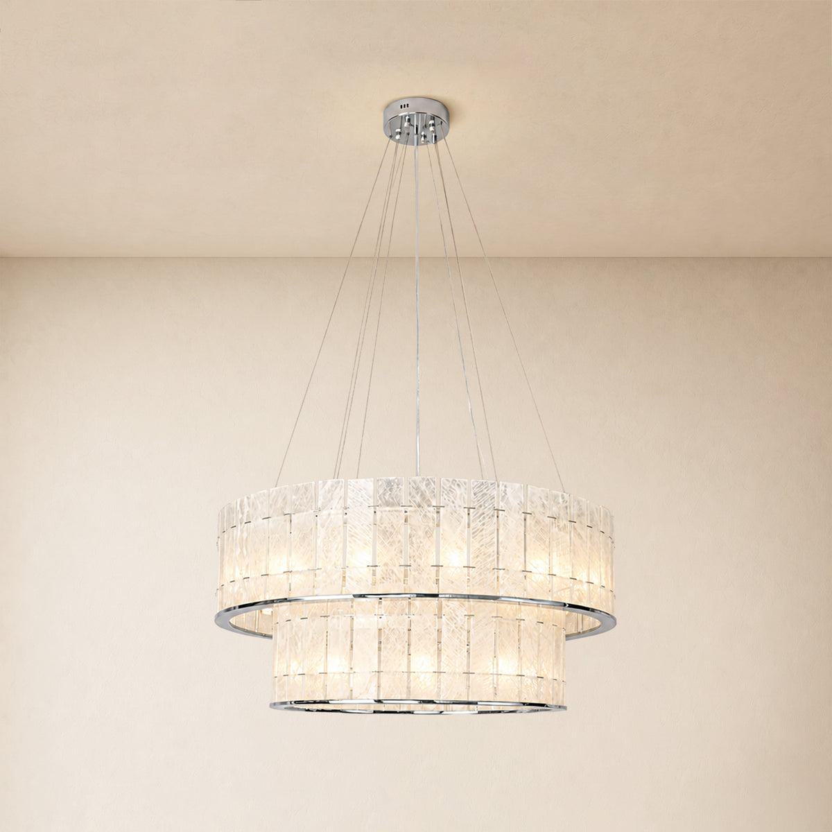 Pietra Arctic White Marble Round Drum Chandelier 33.4"D
