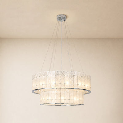 Pietra Arctic White Marble Round Drum Chandelier 33.4"D
