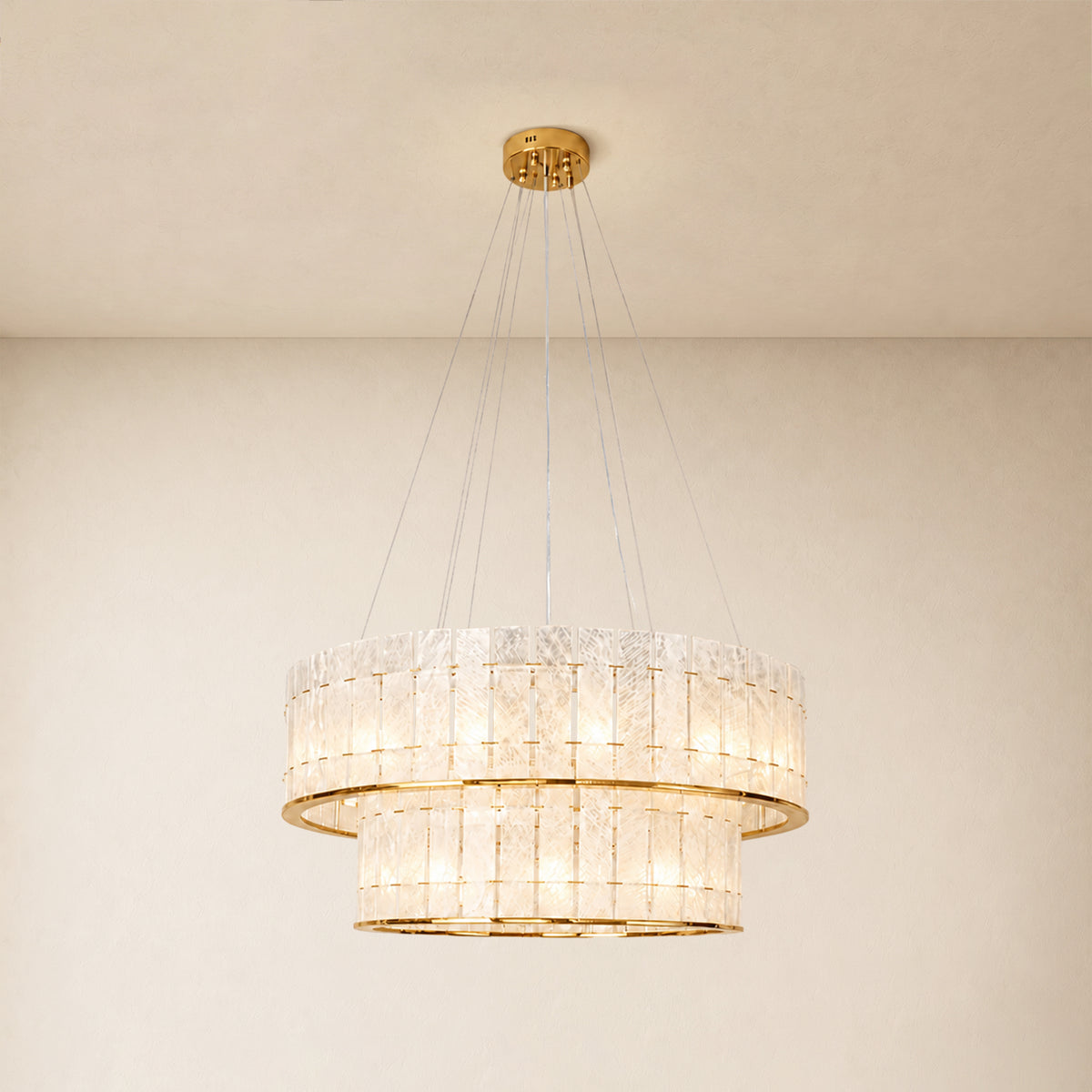 Pietra Arctic White Marble Round Drum Chandelier 33.4"D
