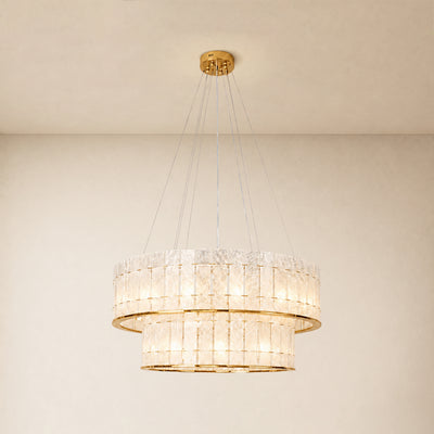 Pietra Arctic White Marble Round Drum Chandelier 33.4"D