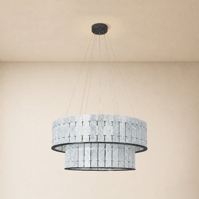 Pietra Arctic White Marble Round Drum Chandelier 33.4"D