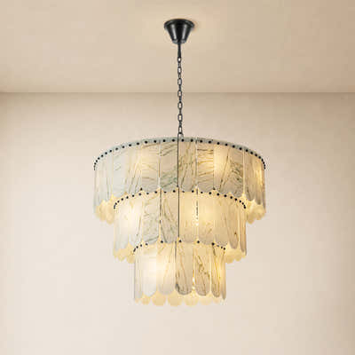 Pietra White Marble Tiered Drum Chandelier 33.4"D