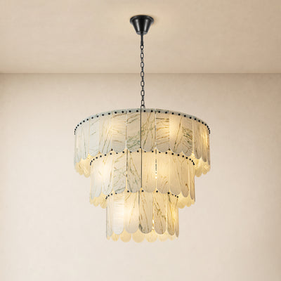 Pietra Willow White Marble Tiered Drum Chandelier 33.4"D