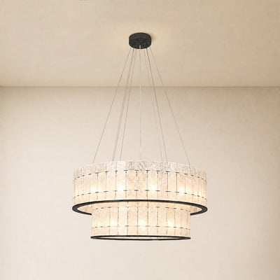 Pietra Arctic White Marble Round Drum Chandelier 33.4"D