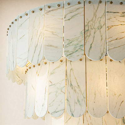 Pietra Willow White Marble Tiered Drum Chandelier 33.4"D