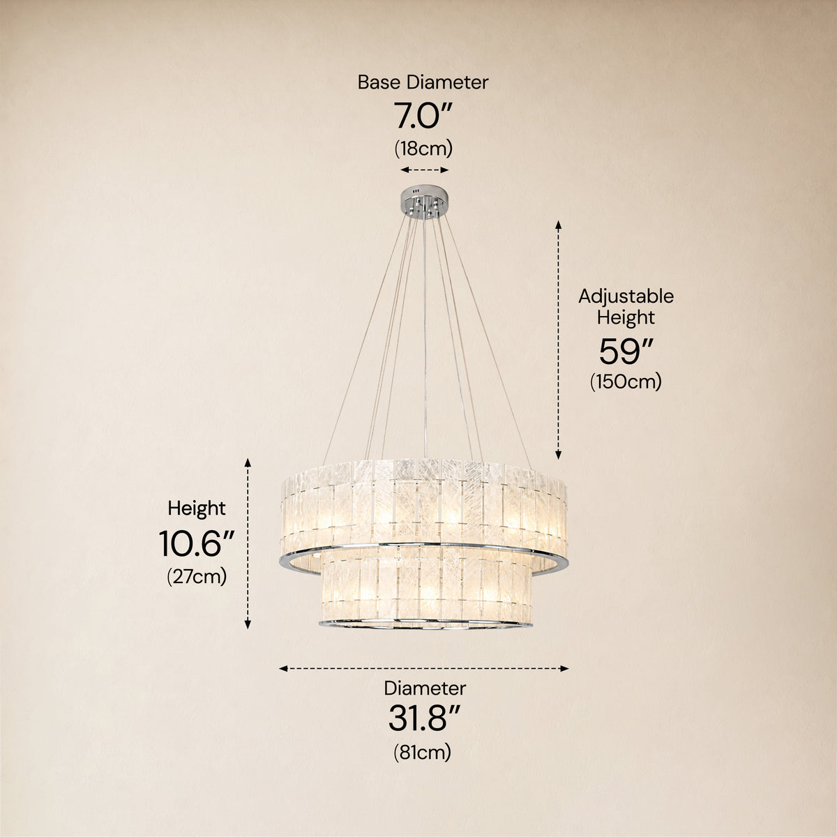 Pietra Arctic White Marble Round Drum Chandelier 33.4"D