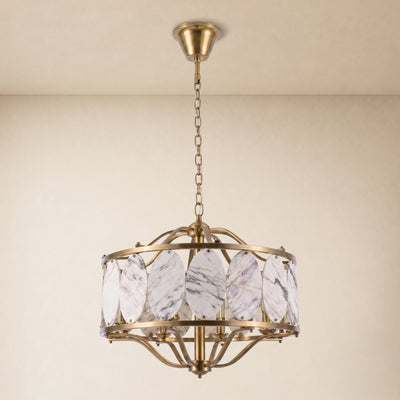 Pietra White Ink Marble Round Chandelier 33.4"D
