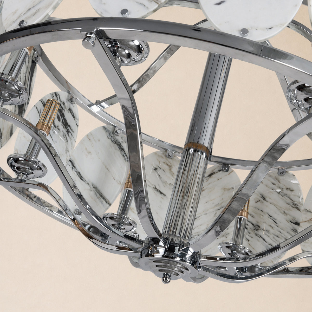 Pietra White Ink Marble Round Chandelier 33.4"D