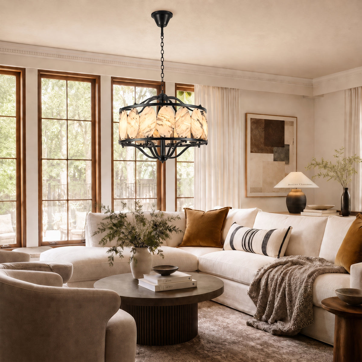 Pietra White Ink Marble Round Chandelier 33.4"D