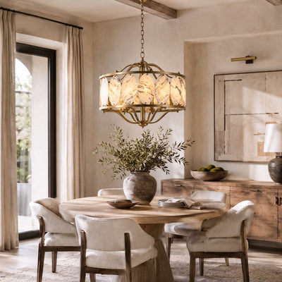 Pietra White Ink Marble Round Chandelier 33.4"D