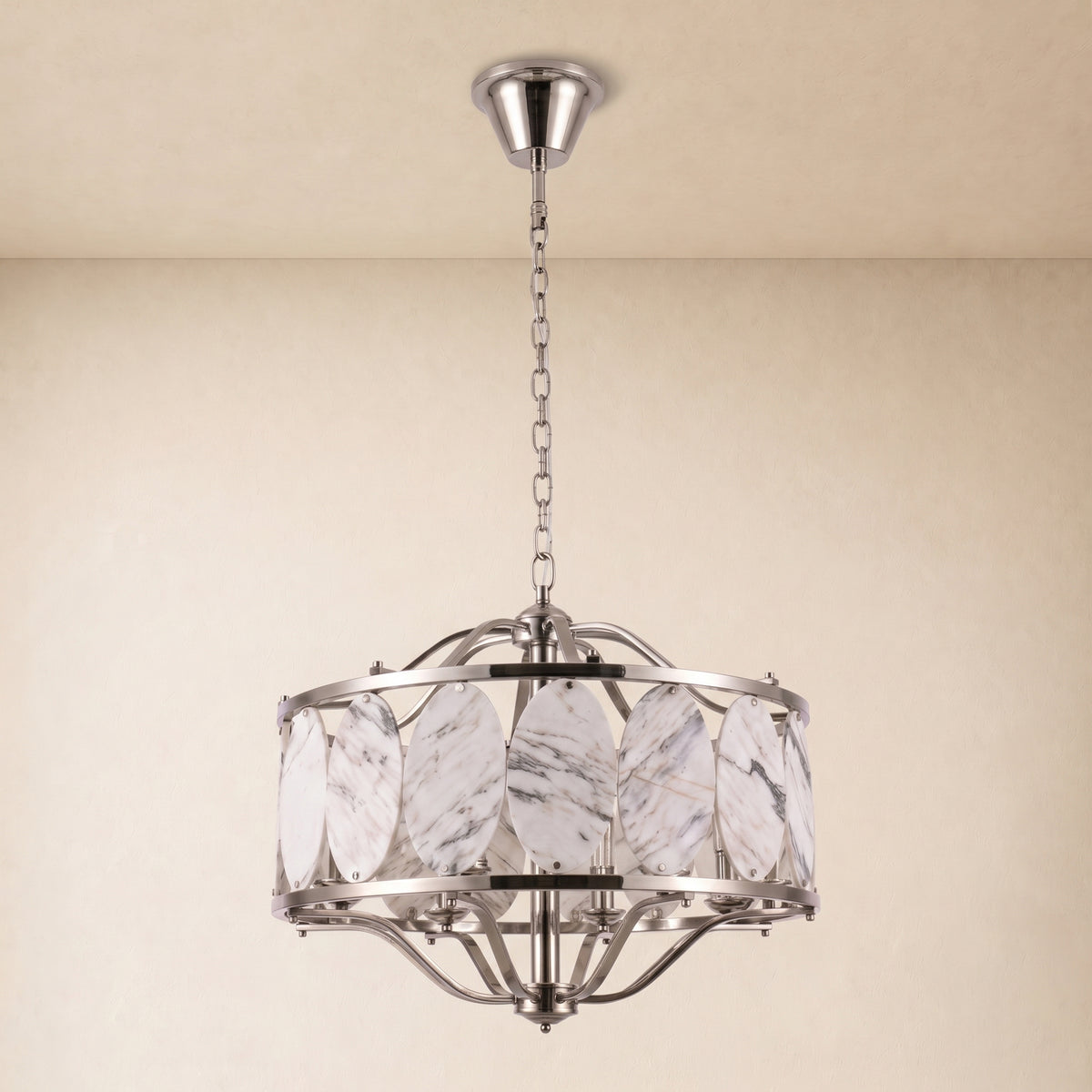 Pietra White Ink Marble Round Chandelier 33.4"D