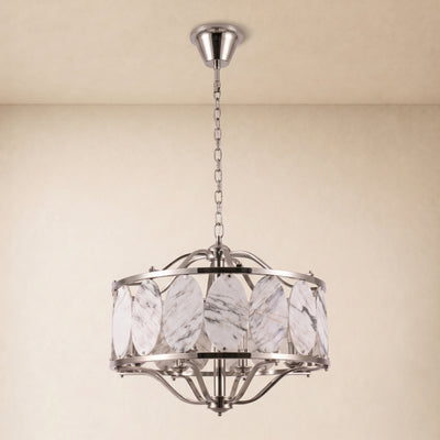Pietra White Ink Marble Round Chandelier 33.4"D