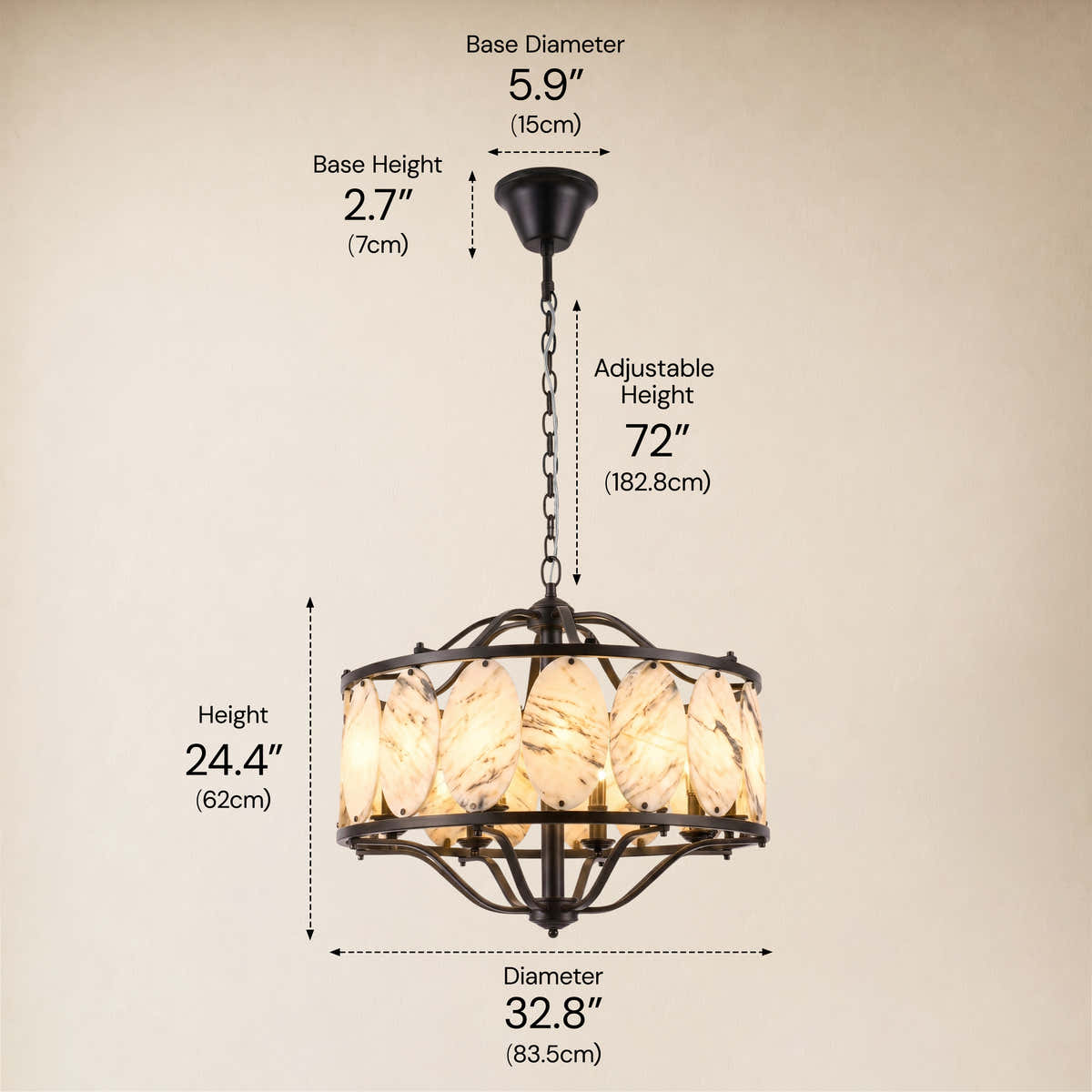 Pietra White Ink Marble Round Chandelier 33.4"D dimensions 1